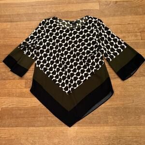 Alfani olive black dressy blouse shirt top size 4 petite b25